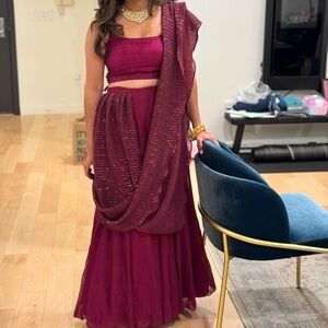 Elegant Indian Deep Wine Pre-Stitched Designer Lehenga Set